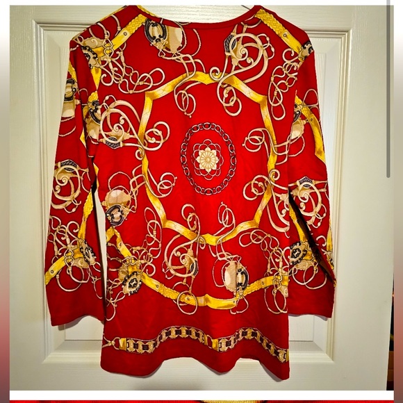 J McLaughlin Red Gold Chain Print Top - Picture 3 of 3